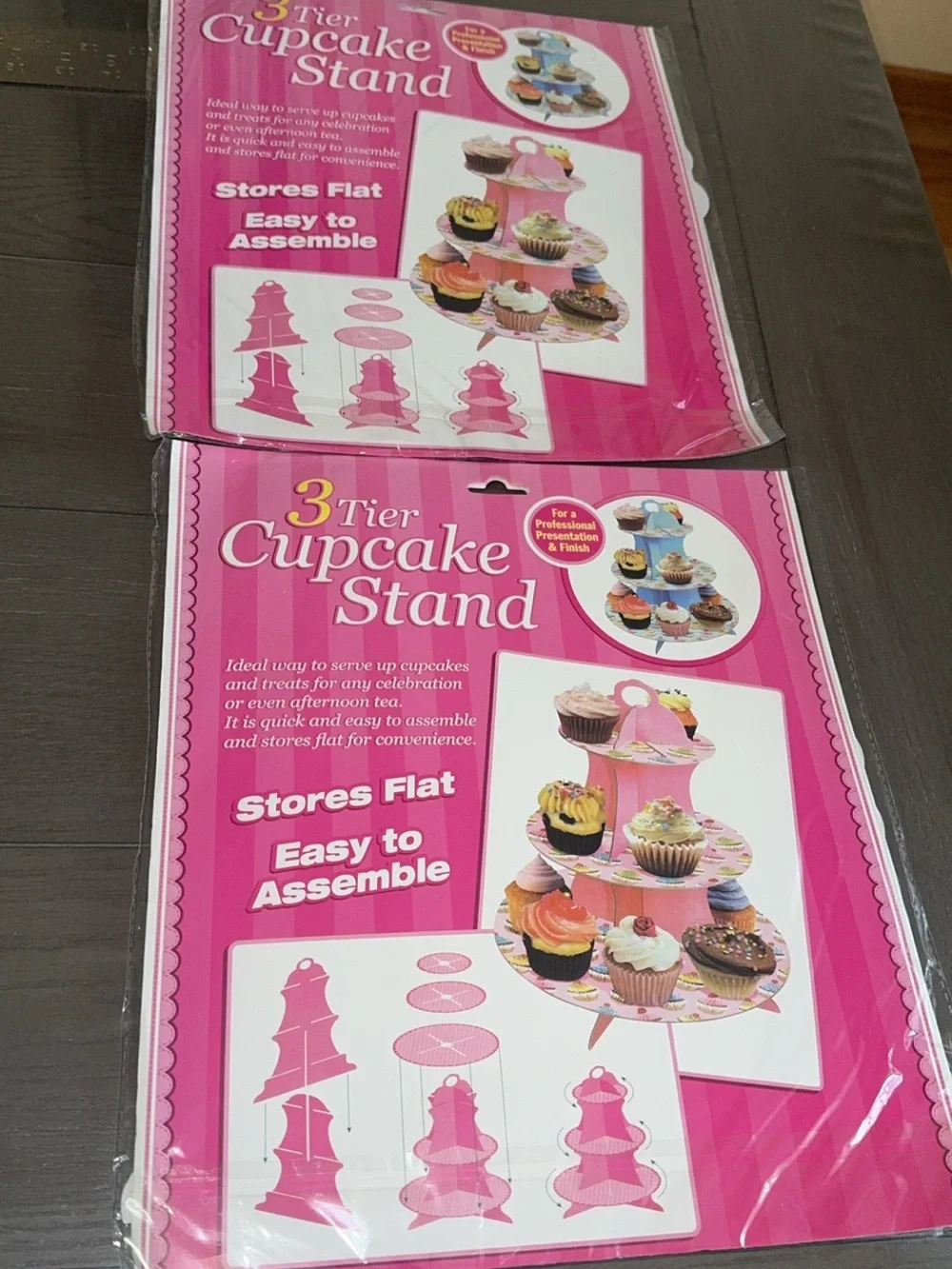 SET OF TWO 3-Tier Cupcake Stand for Parties White & Gold OR Black & Gold NEW
